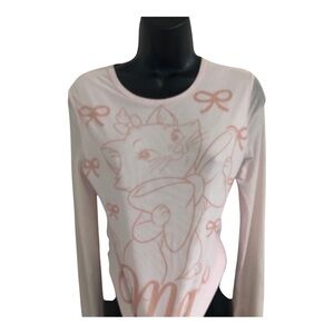 Disney's Aristocrats Marie Pink bow adorned sheer‎ long sleeve mesh top size M